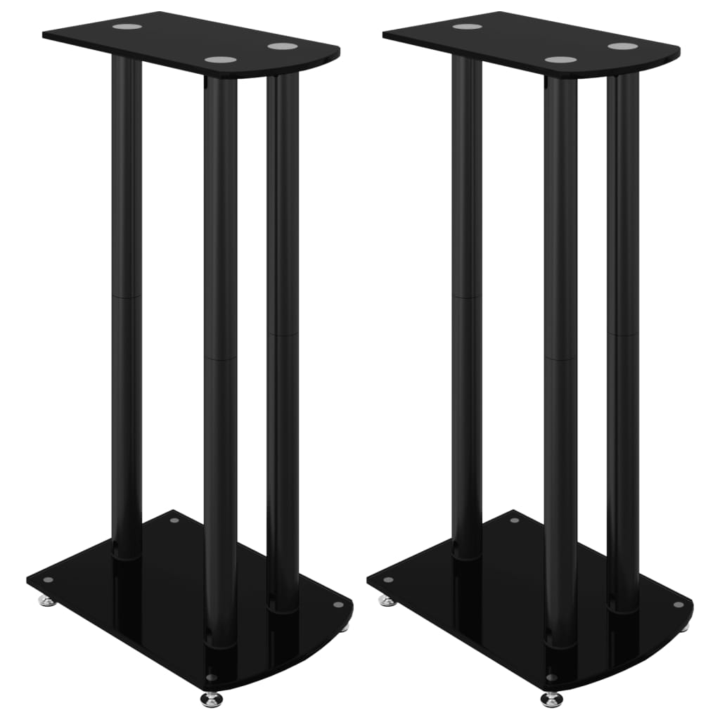 Speaker Stands 2 pcs. Black Tempered Glass 3 Pillars