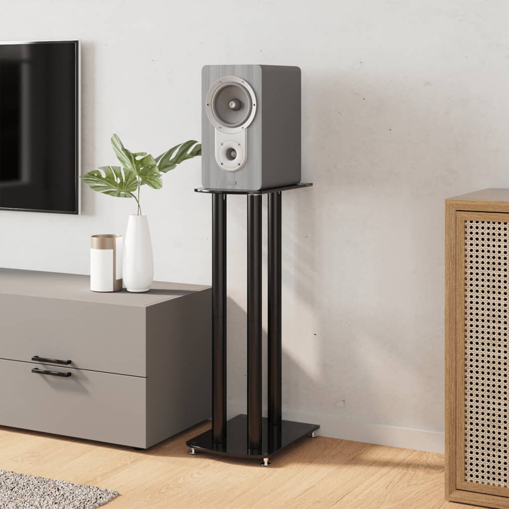 Speaker Stands 2 pcs. Black Tempered Glass 3 Pillars