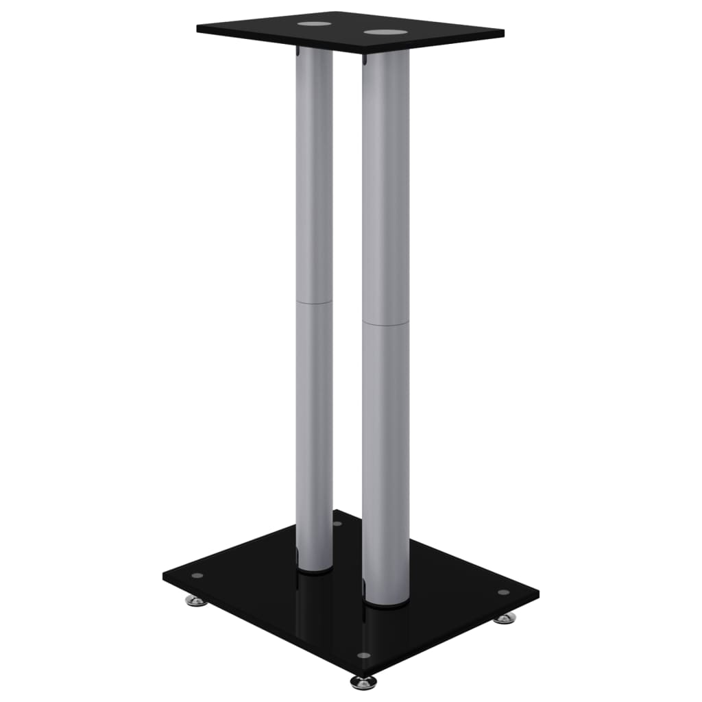 Supports d'enceintes 2 pcs Noir et argent Verre trempé 2 colonnes