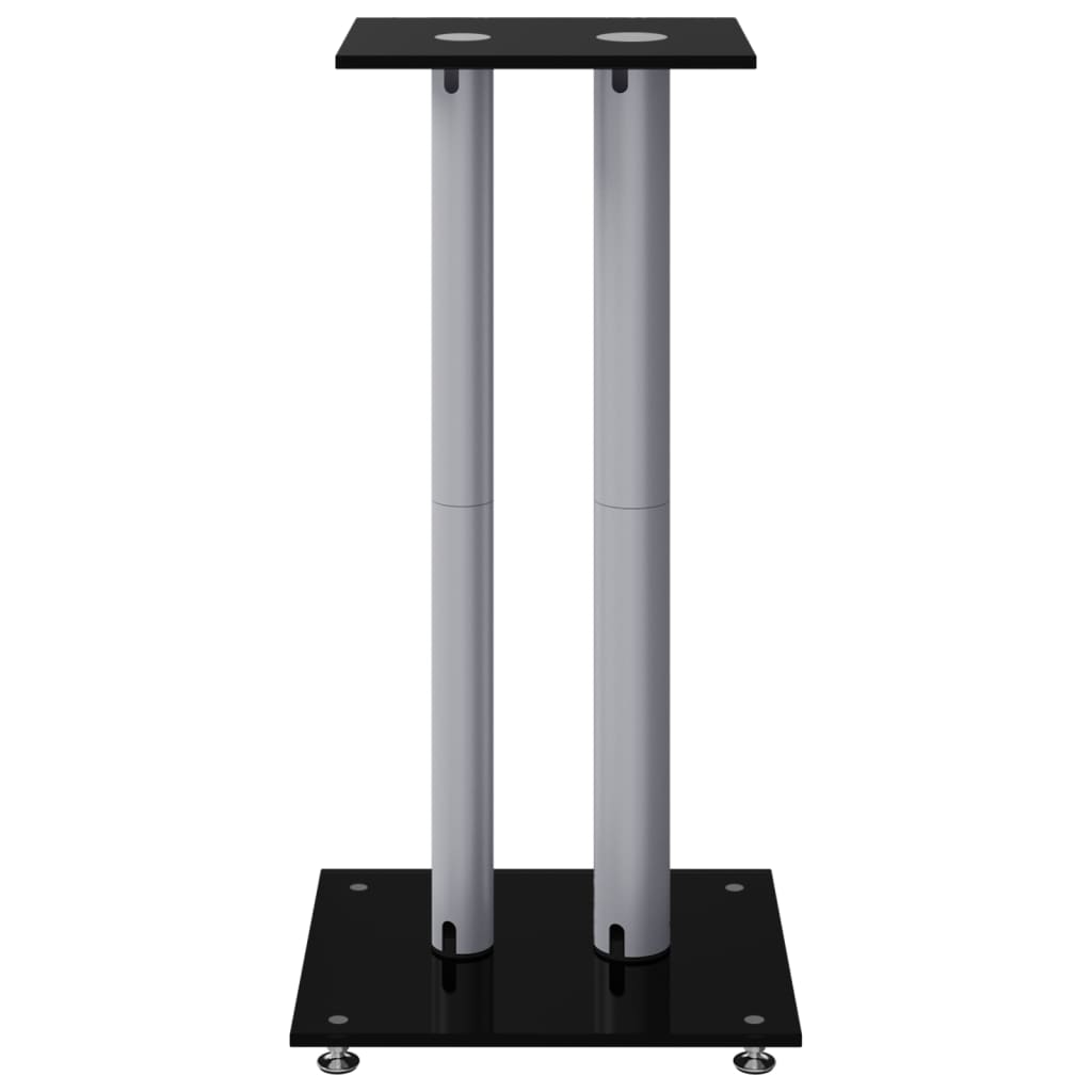 Supports d'enceintes 2 pcs Noir et argent Verre trempé 2 colonnes