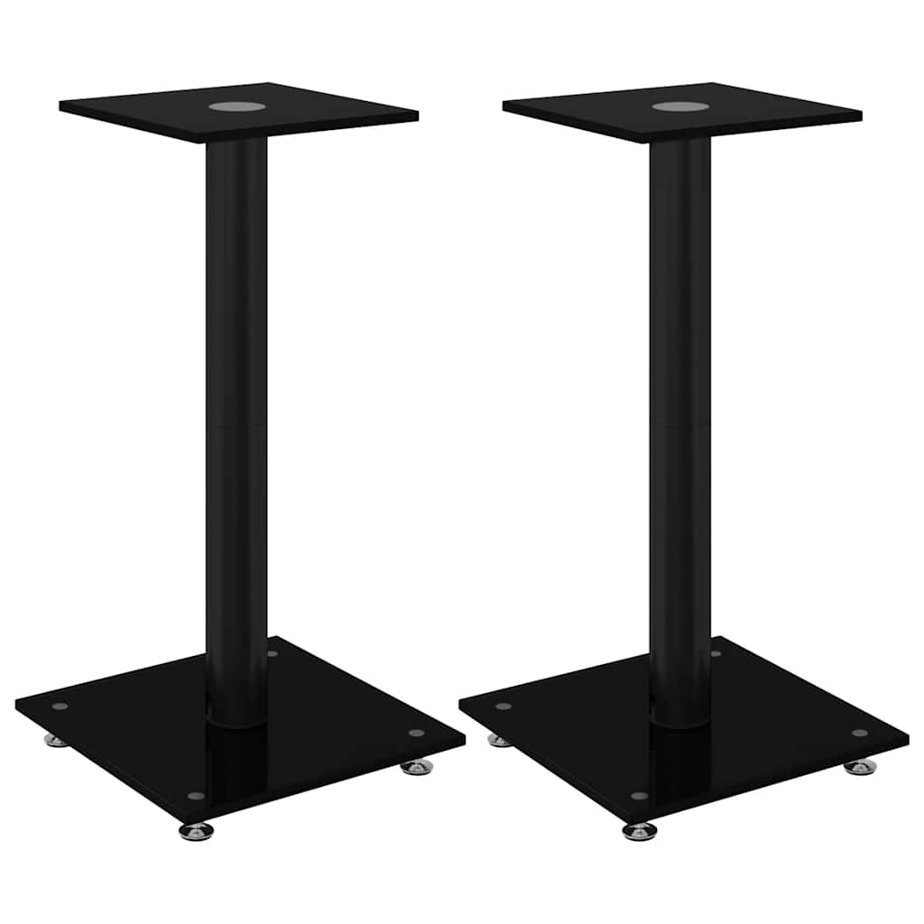 Speaker Stands 2 pcs. Black Tempered Glass 1 Pillar