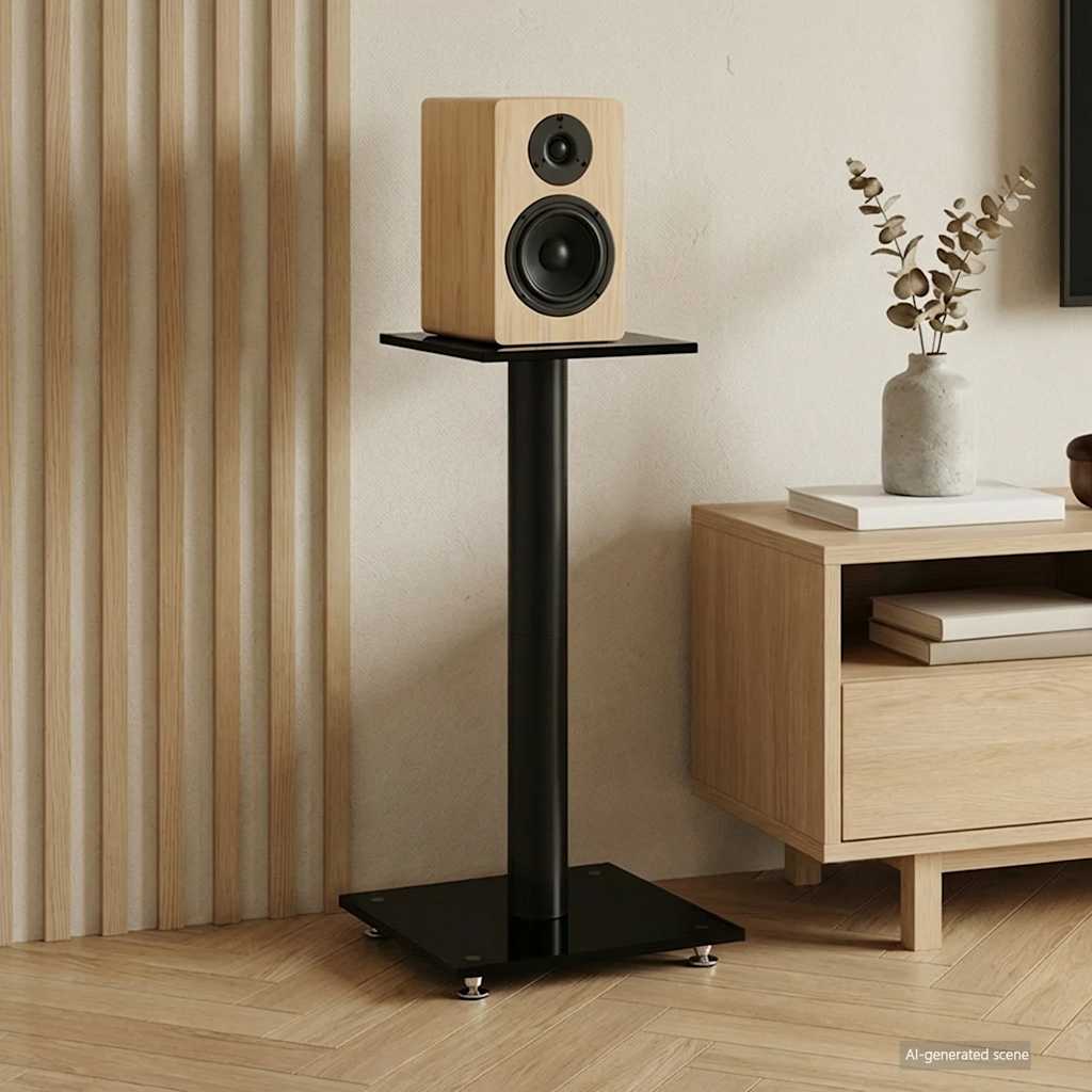 Speaker Stands 2 pcs. Black Tempered Glass 1 Pillar