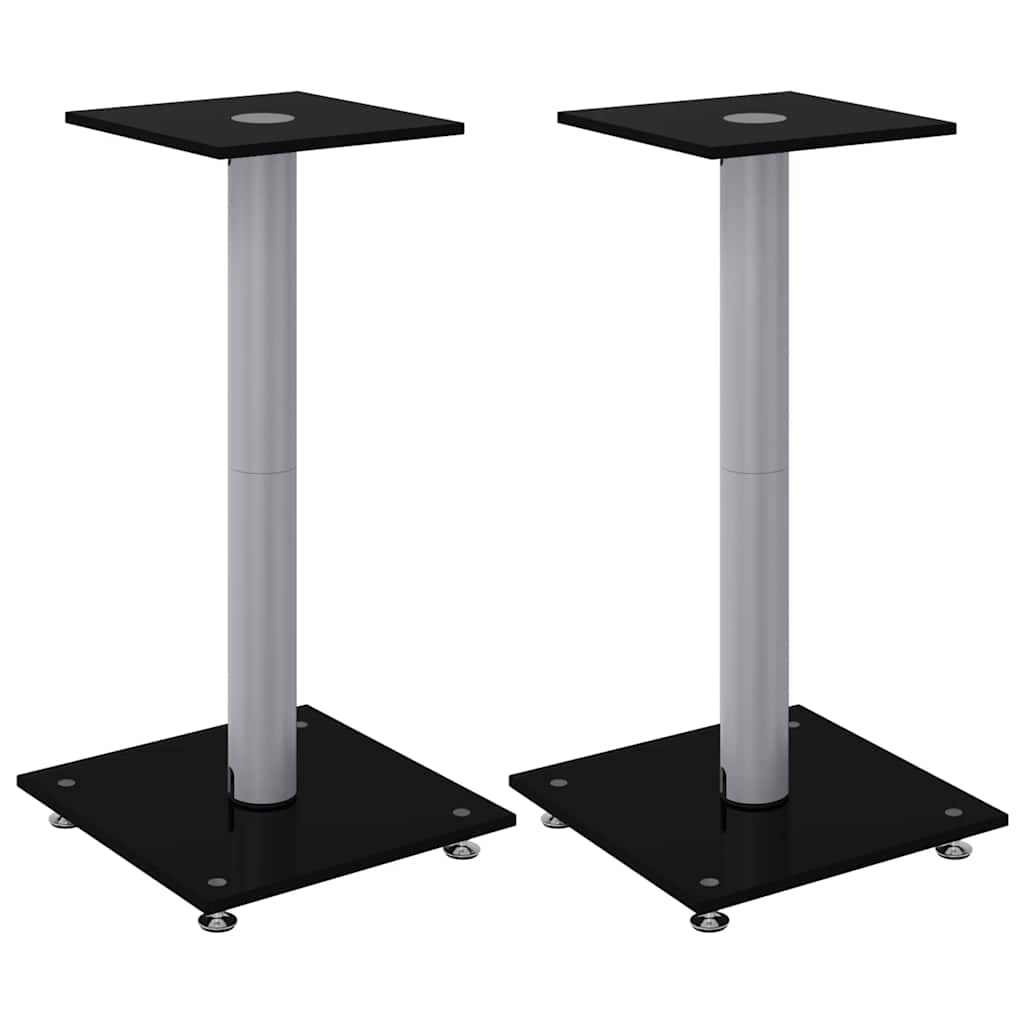 Supports d'enceintes 2 pcs. Noir et argent Verre trempé 1 colonne