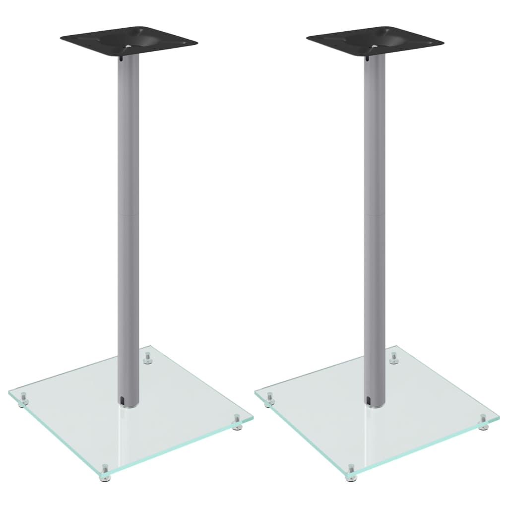 Speaker Stands 2 pcs. Silver Tempered Glass 1 Pillar