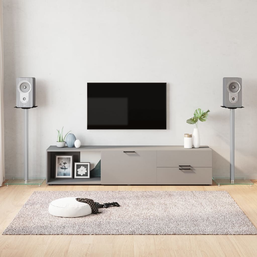 Speaker Stands 2 pcs. Silver Tempered Glass 1 Pillar