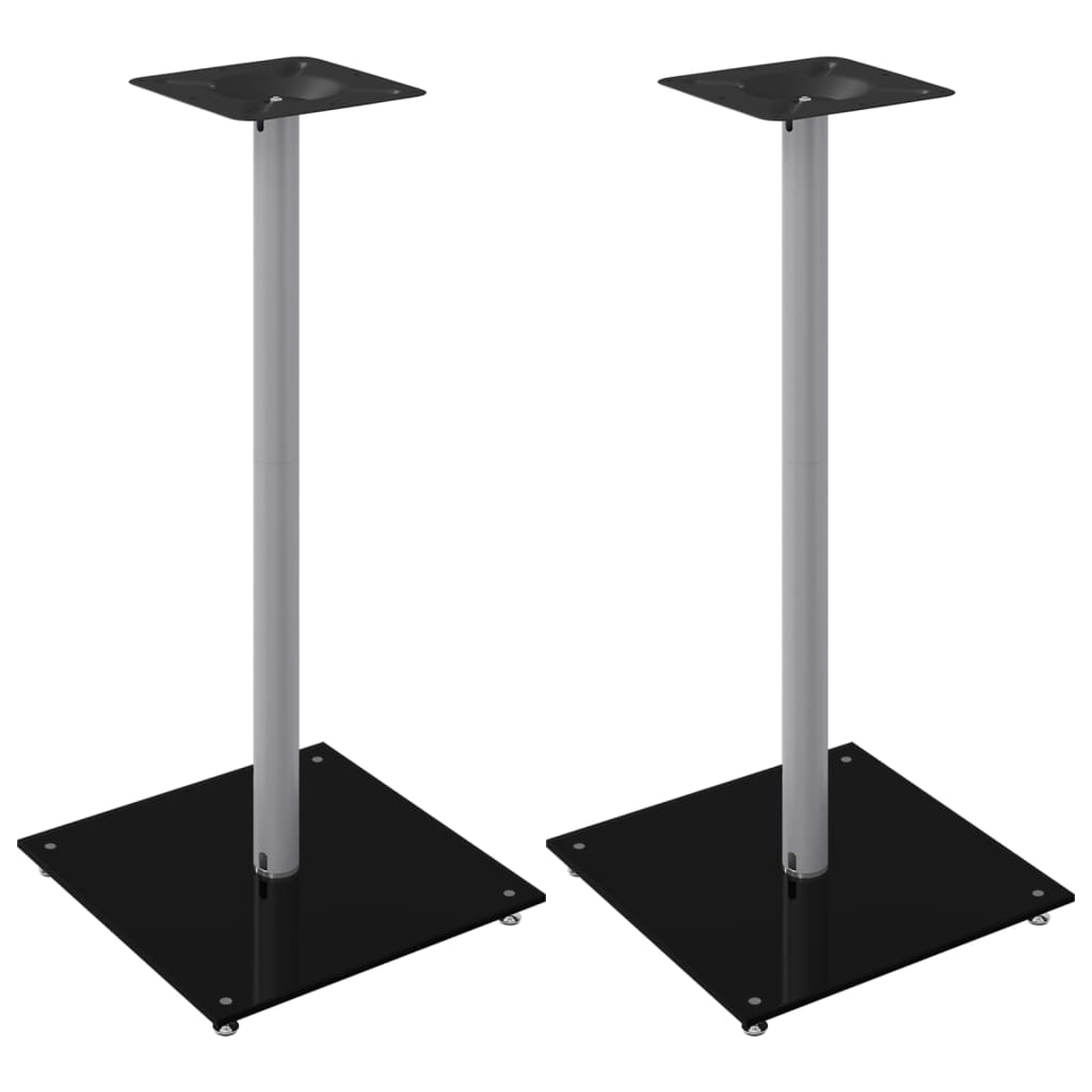 Pieds d'enceintes 2 pcs Noir et Argent Verre trempé 1 colonne