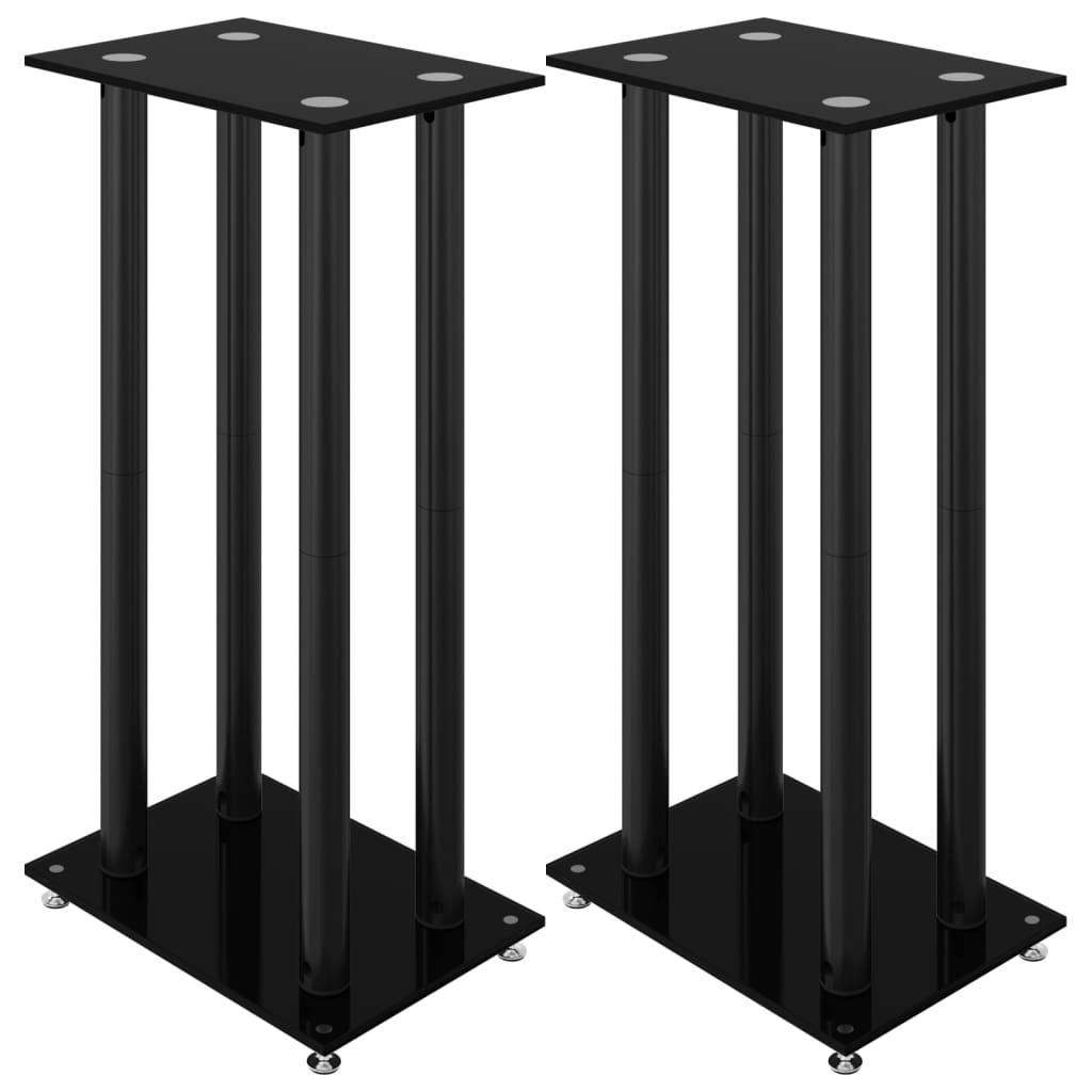 Speaker Stands 2 pcs. Black Tempered Glass 4 Pillars