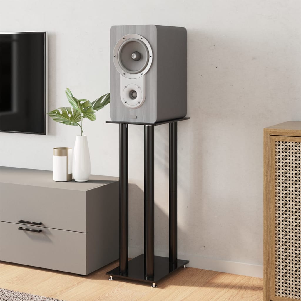 Speaker Stands 2 pcs. Black Tempered Glass 4 Pillars
