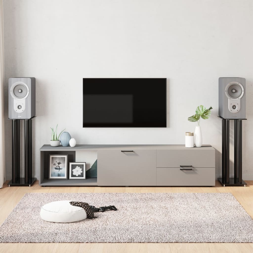 Speaker Stands 2 pcs. Black Tempered Glass 4 Pillars