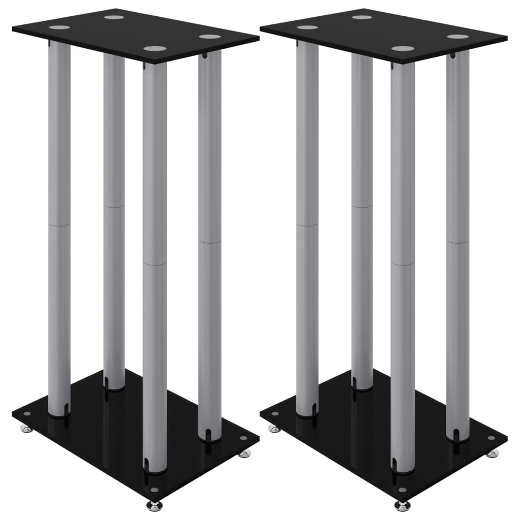 Pieds d'enceintes 2 pcs Noir et Argent Verre trempé 4 colonnes