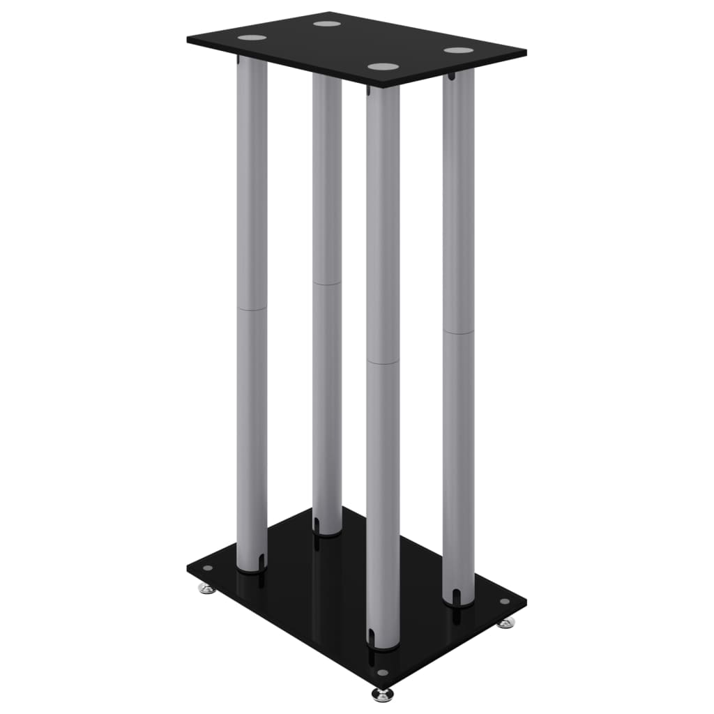Pieds d'enceintes 2 pcs Noir et Argent Verre trempé 4 colonnes