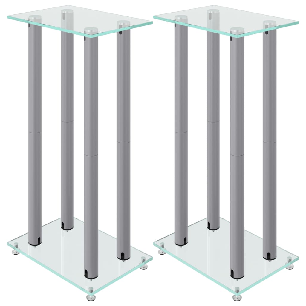 Pieds d'enceintes 2 pcs Argent Verre trempé 4 colonnes
