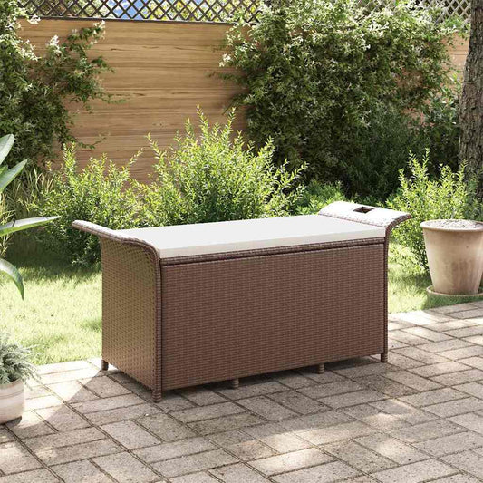 Gartenbank mit Kissen Braun 116x46x57 cm Poly Rattan