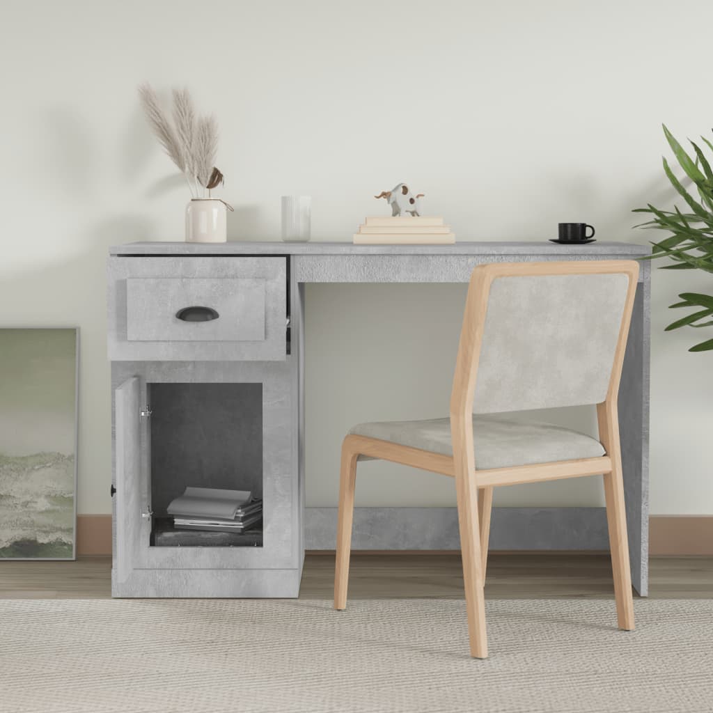 Desk with drawer Concrete Grey 115x50x75 cm Engineered Wood
