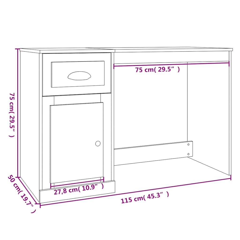 Desk with Drawer Smoked Oak 115x50x75cm