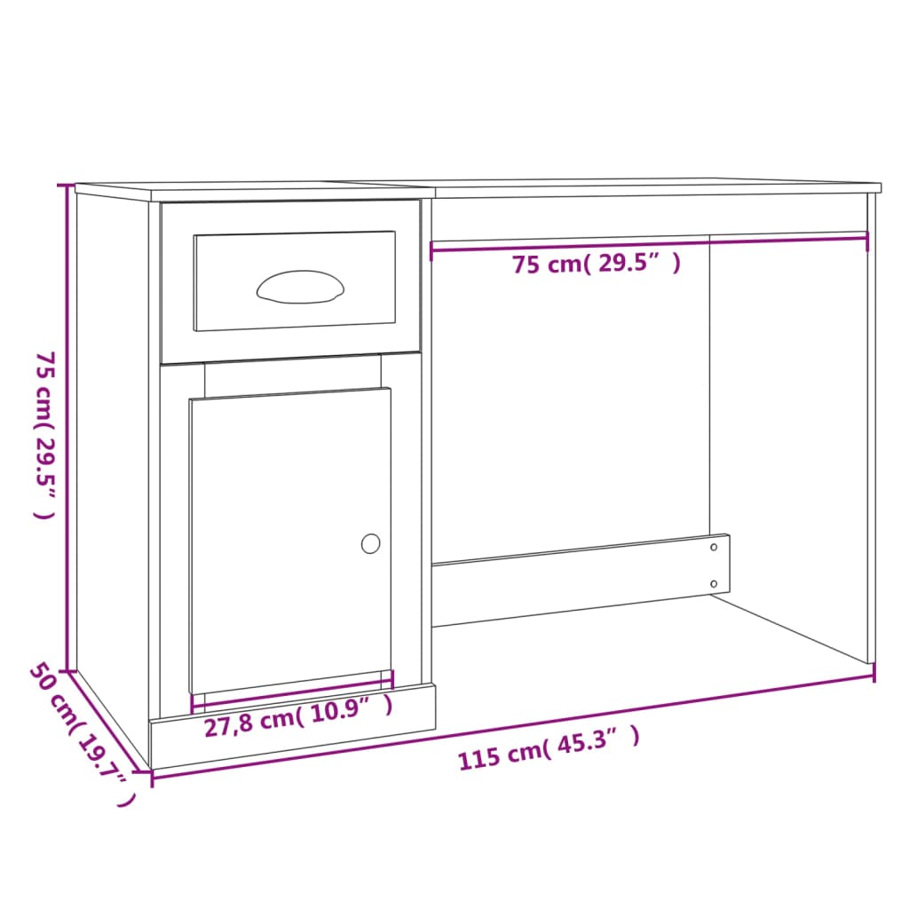 Desk with Drawer Grey Sonoma 115x50x75cm