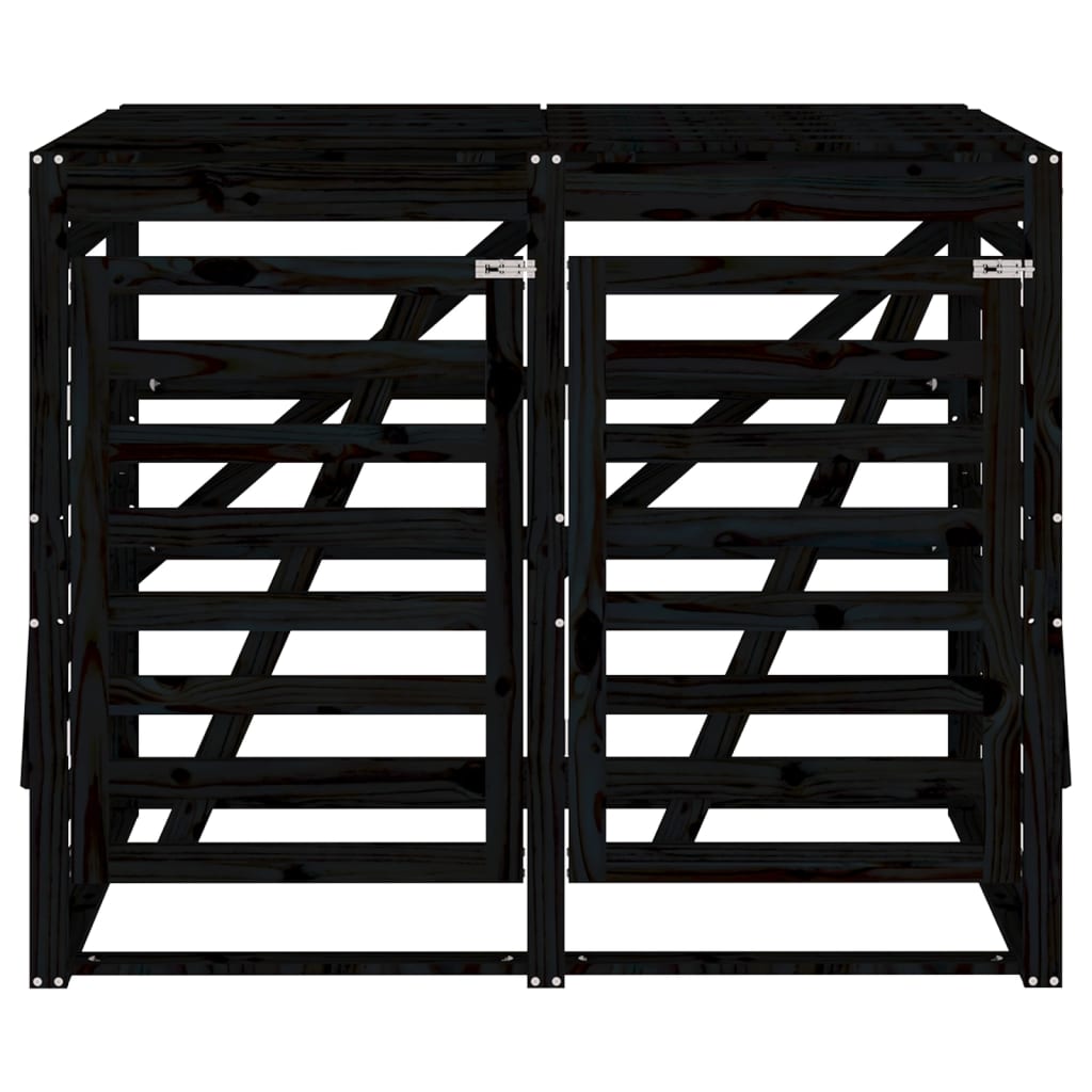 Two-bin trash can shed, black, solid pine