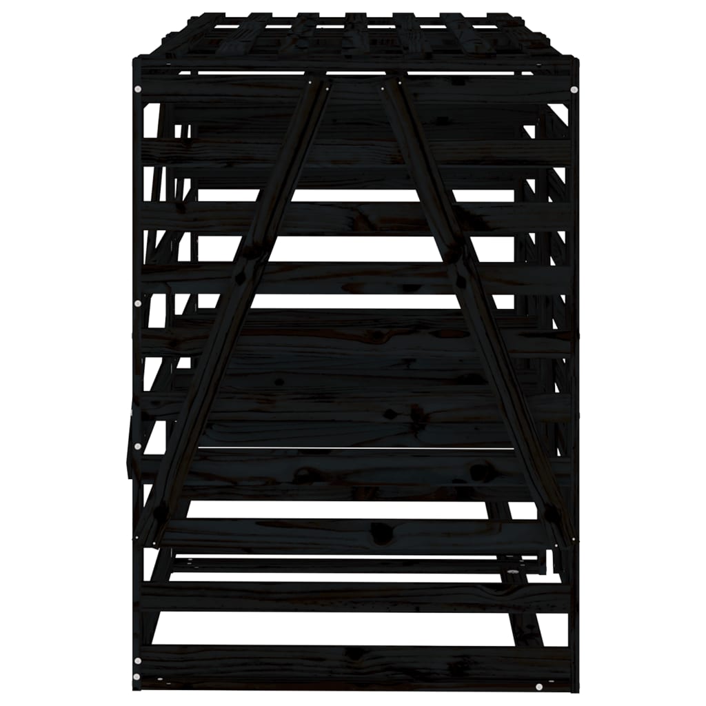 Two-bin trash can shed, black, solid pine