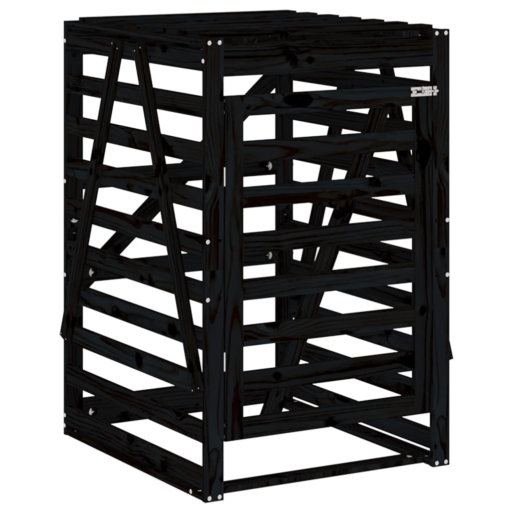 Two-bin trash can shed, black, solid pine