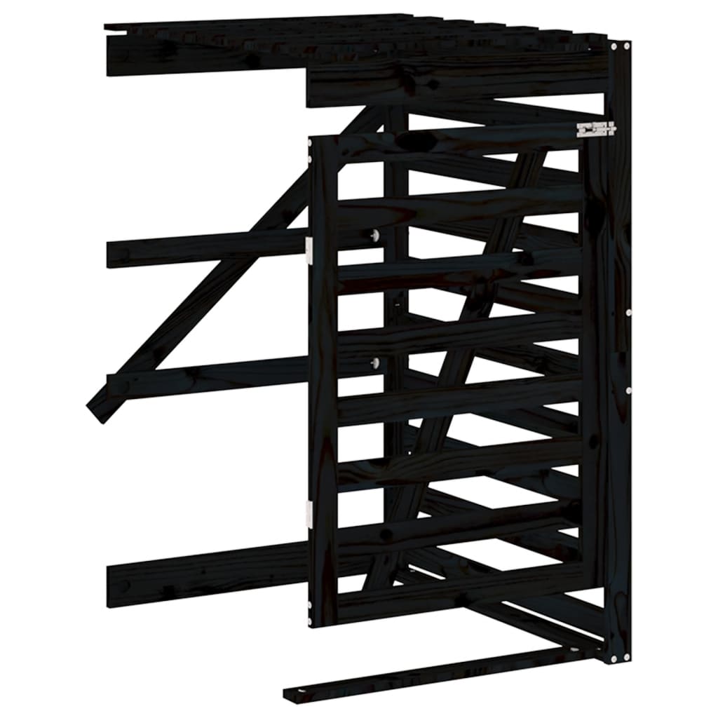 Two-bin trash can shed, black, solid pine