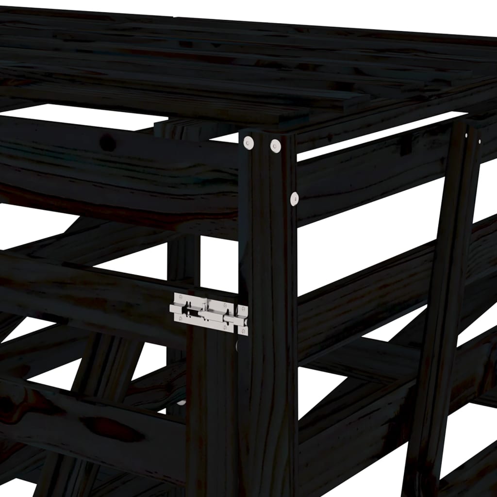 Two-bin trash can shed, black, solid pine
