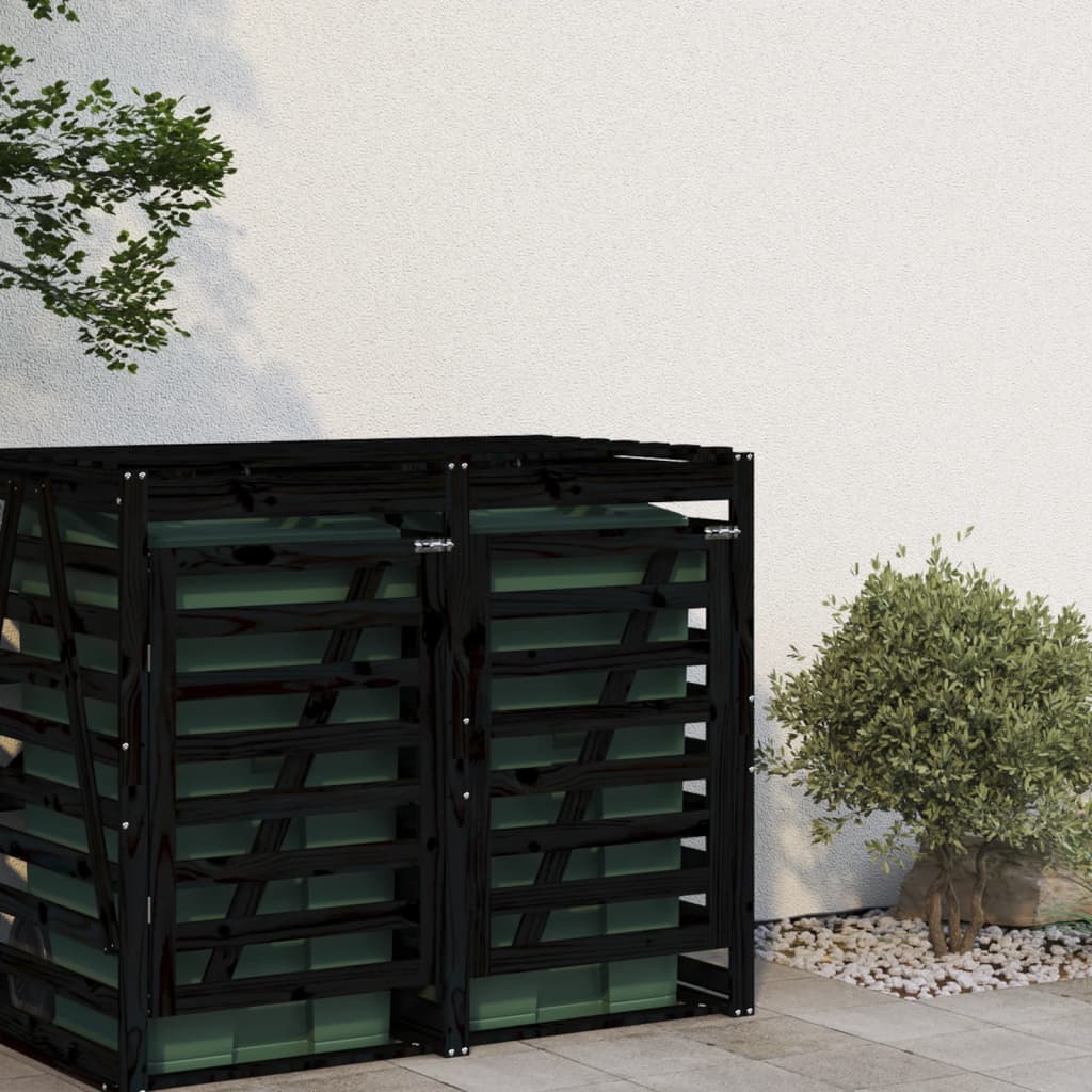 Extension for Wheelie Bin Storage Black Solid Pine