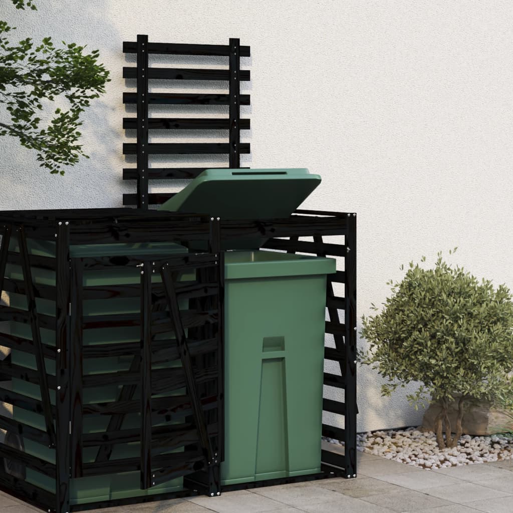 Extension for Wheelie Bin Storage Black Solid Pine