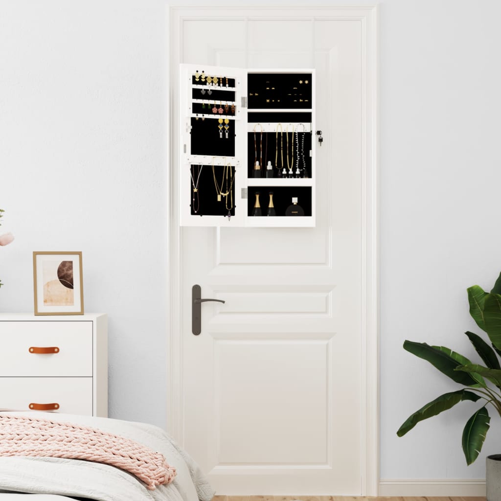Armoire à bijoux avec miroir, fixation murale, blanc 30x8,5x67 cm