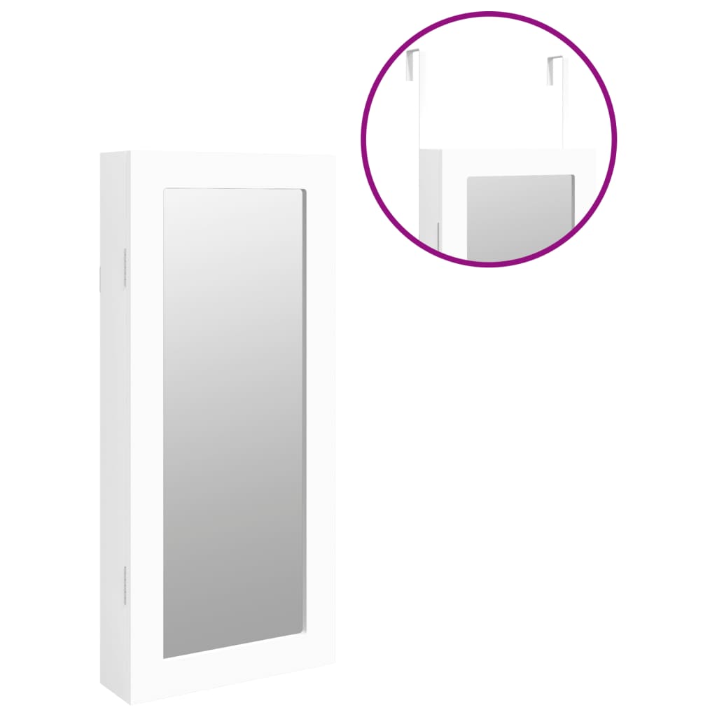 Armoire à bijoux avec miroir, fixation murale, blanc 30x8,5x67 cm