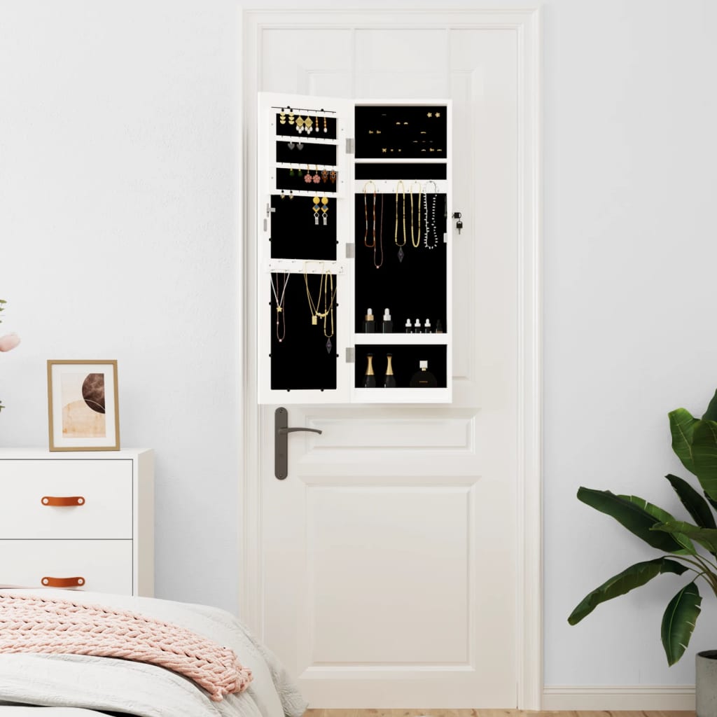 Armoire à bijoux avec miroir, murale, blanche 30x8,5x90 cm