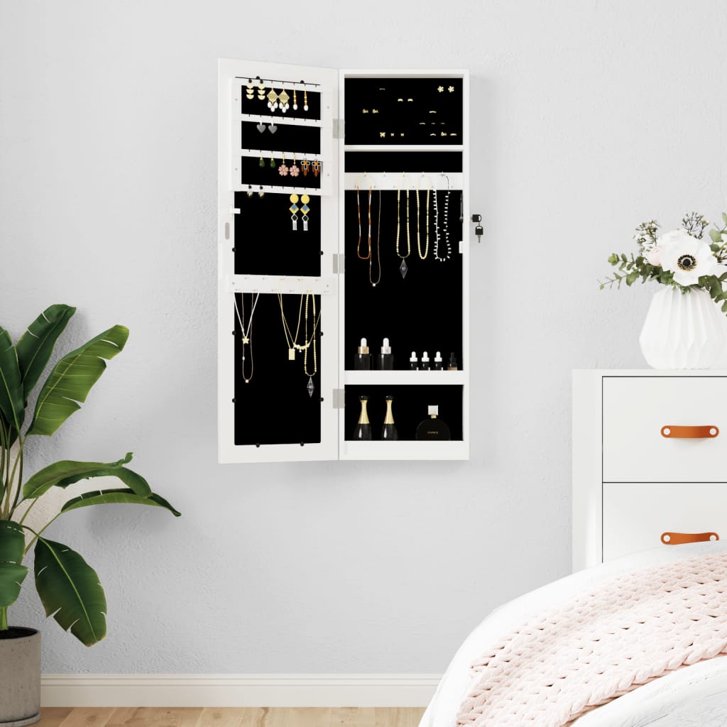 Armoire à bijoux avec miroir, murale, blanche 30x8,5x90 cm