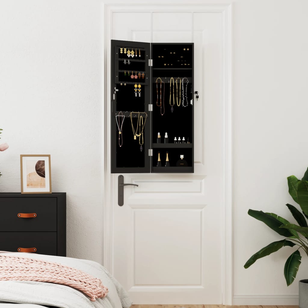 Armoire à bijoux avec miroir, fixation murale, noir, 30x8,5x90 cm