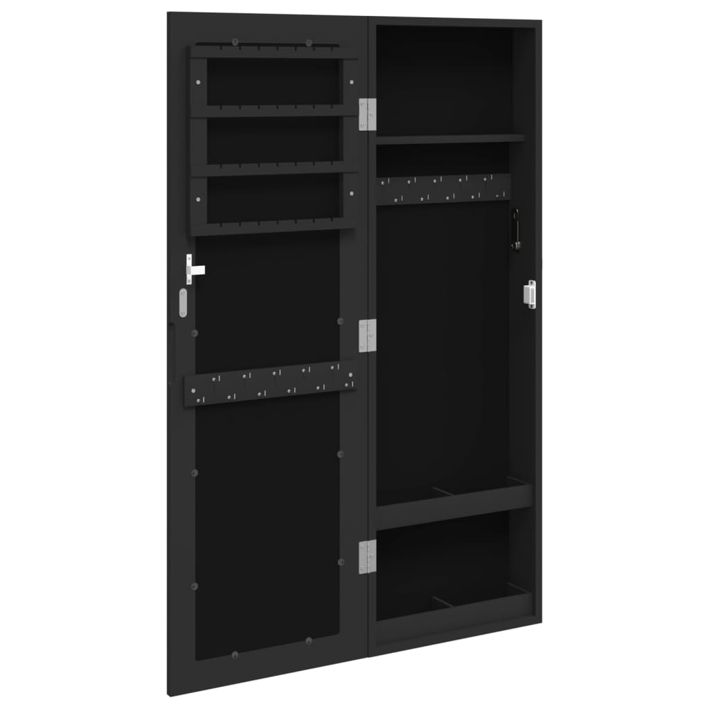 Armoire à bijoux avec miroir, fixation murale, noir, 30x8,5x90 cm