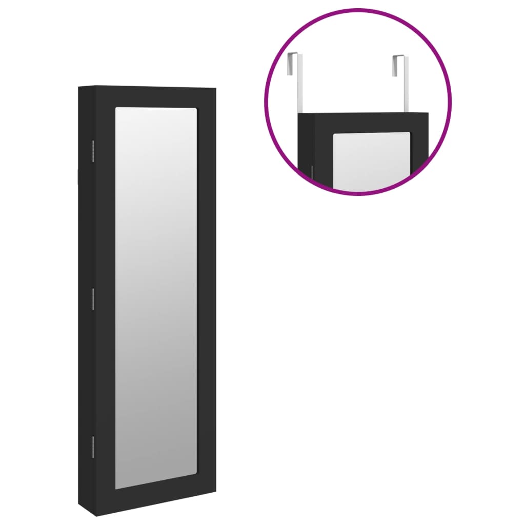 Armoire à bijoux avec miroir, fixation murale, noir, 30x8,5x90 cm