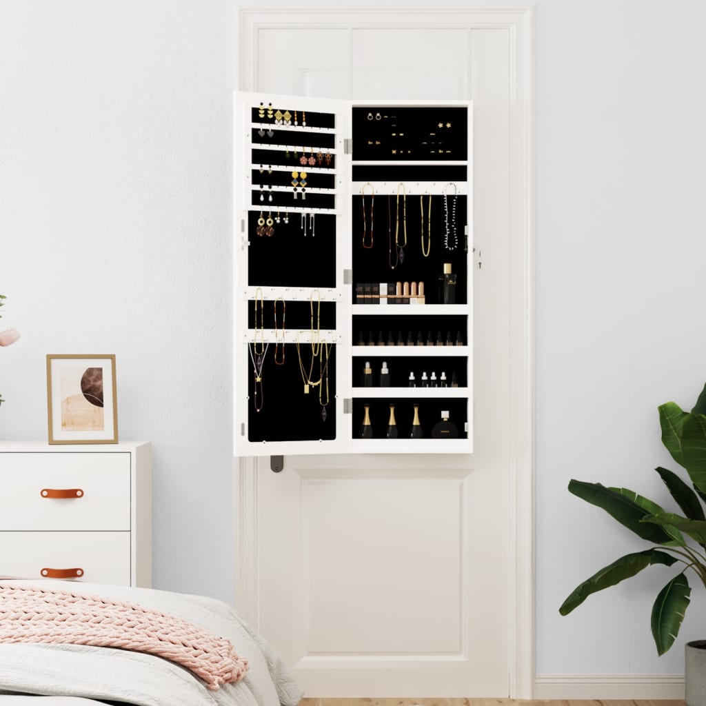 Armoire à bijoux avec miroir Murale Blanc 37,5x10x106 cm