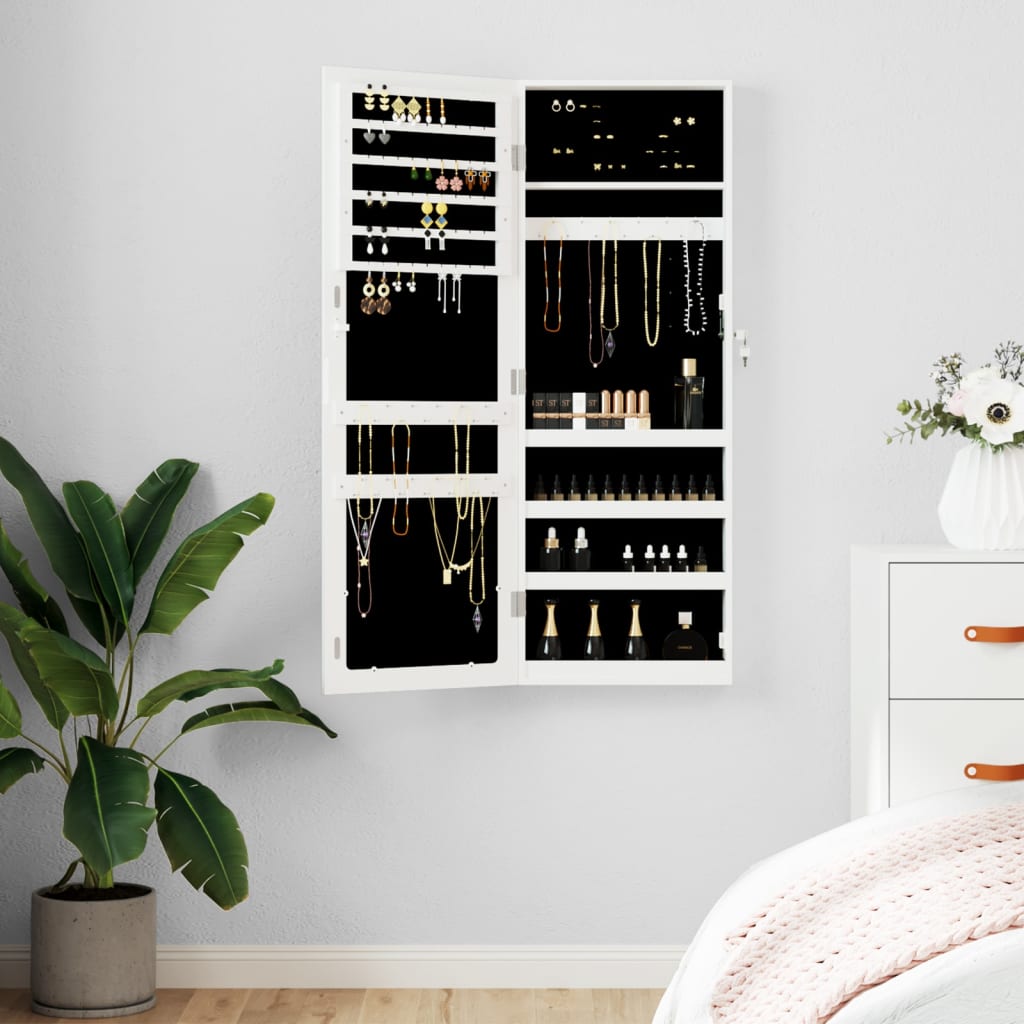 Armoire à bijoux avec miroir Murale Blanc 37,5x10x106 cm