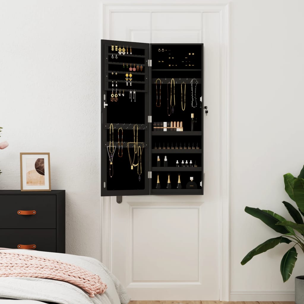 Jewelry Cabinet with Mirror Wall Mounted Black 37.5x10x106 cm