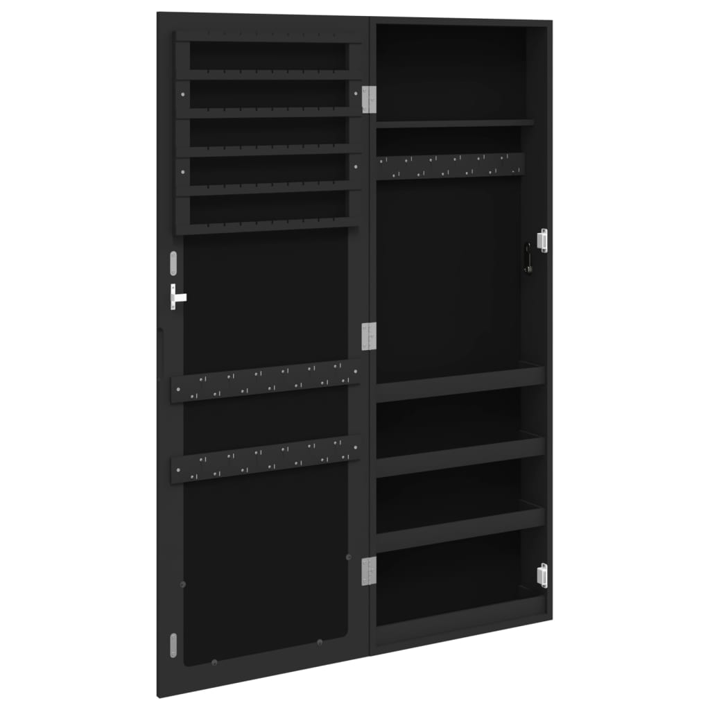 Jewelry Cabinet with Mirror Wall Mounted Black 37.5x10x106 cm