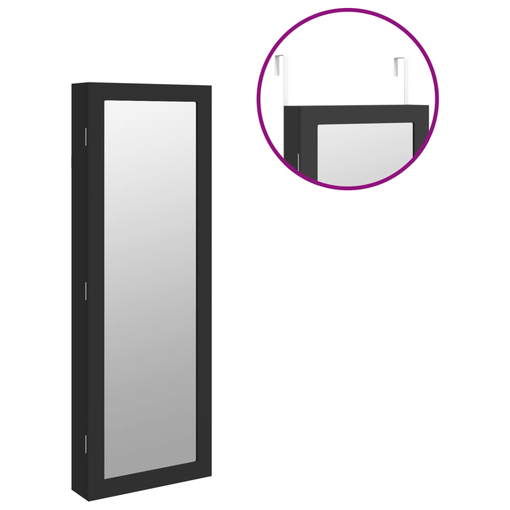 Jewelry Cabinet with Mirror Wall Mounted Black 37.5x10x106 cm