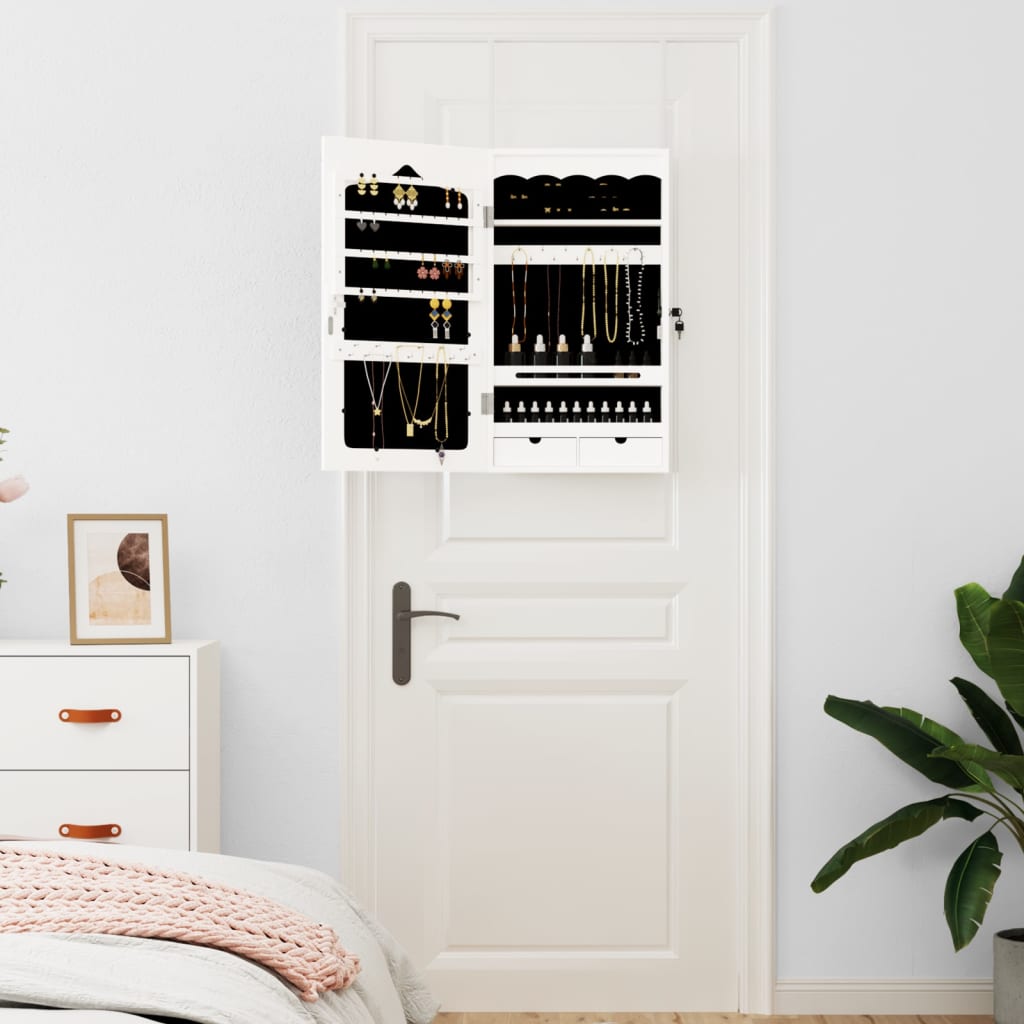 Jewelry Cabinet with Mirror Wall Mounted White 37.5x10x67 cm