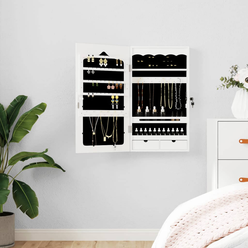 Jewelry Cabinet with Mirror Wall Mounted White 37.5x10x67 cm