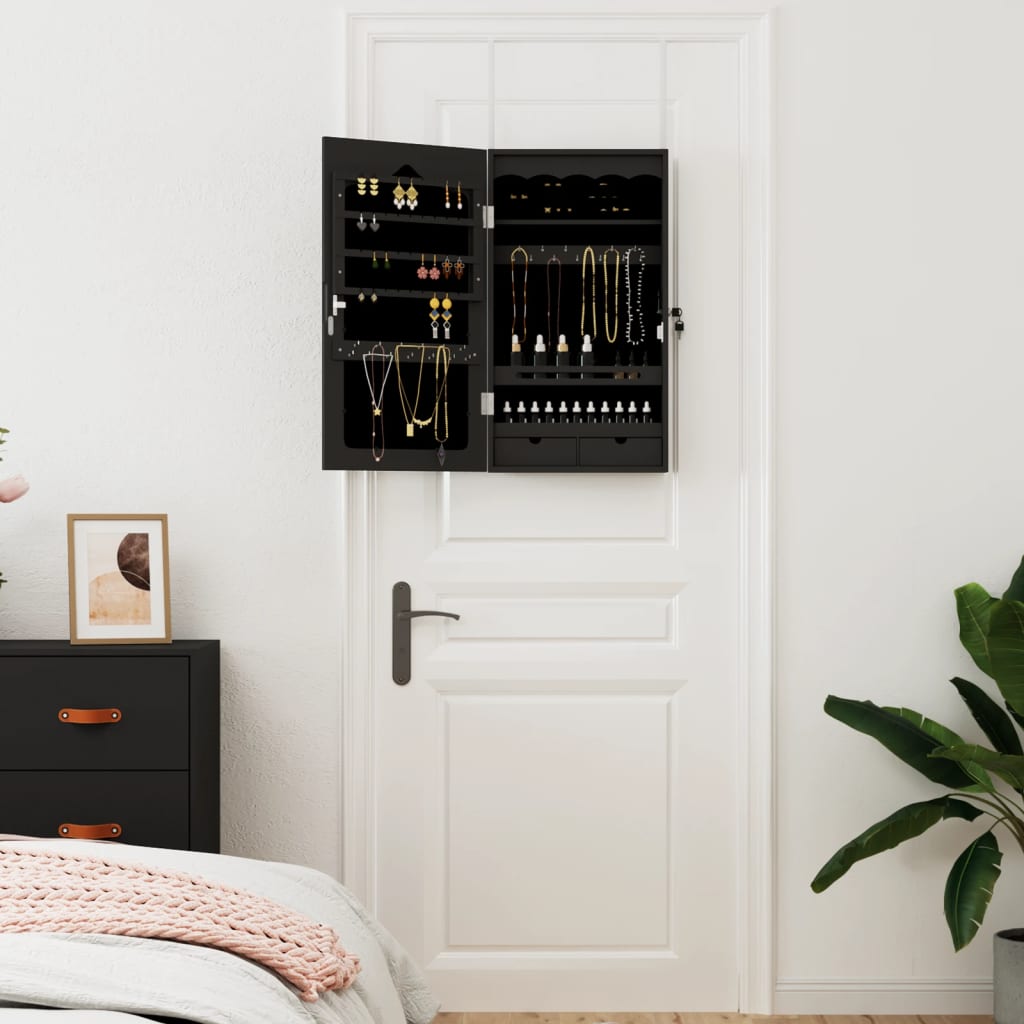 Armoire à bijoux murale avec miroir Noir 37,5x10x67 cm