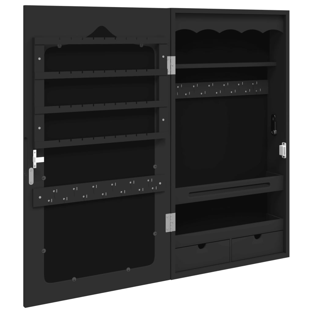 Armoire à bijoux murale avec miroir Noir 37,5x10x67 cm