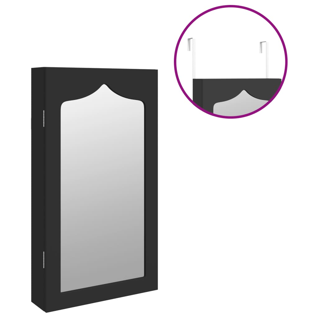 Armoire à bijoux murale avec miroir Noir 37,5x10x67 cm