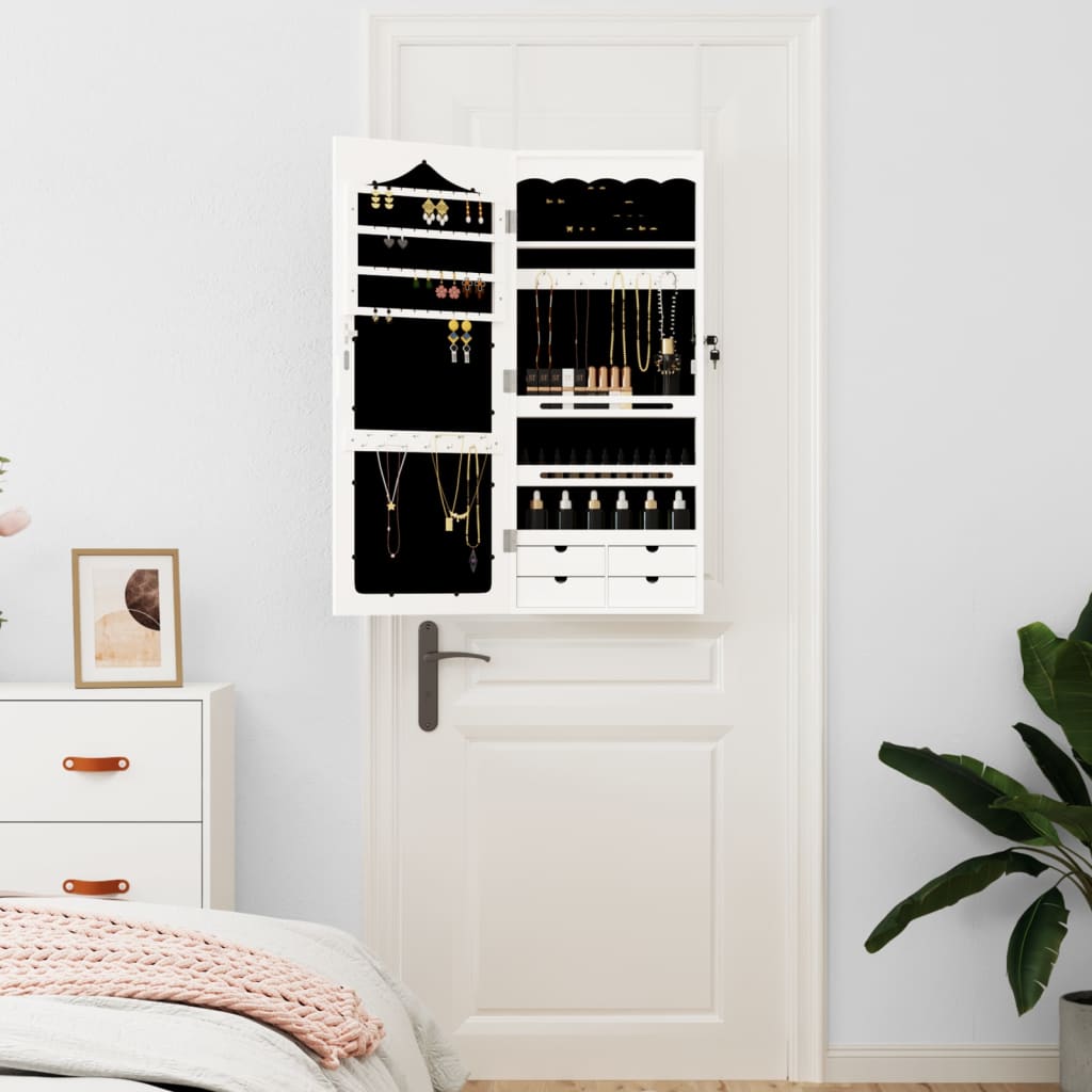 Armoire à bijoux avec miroir, fixation murale, blanc, 37,5x10x90 cm