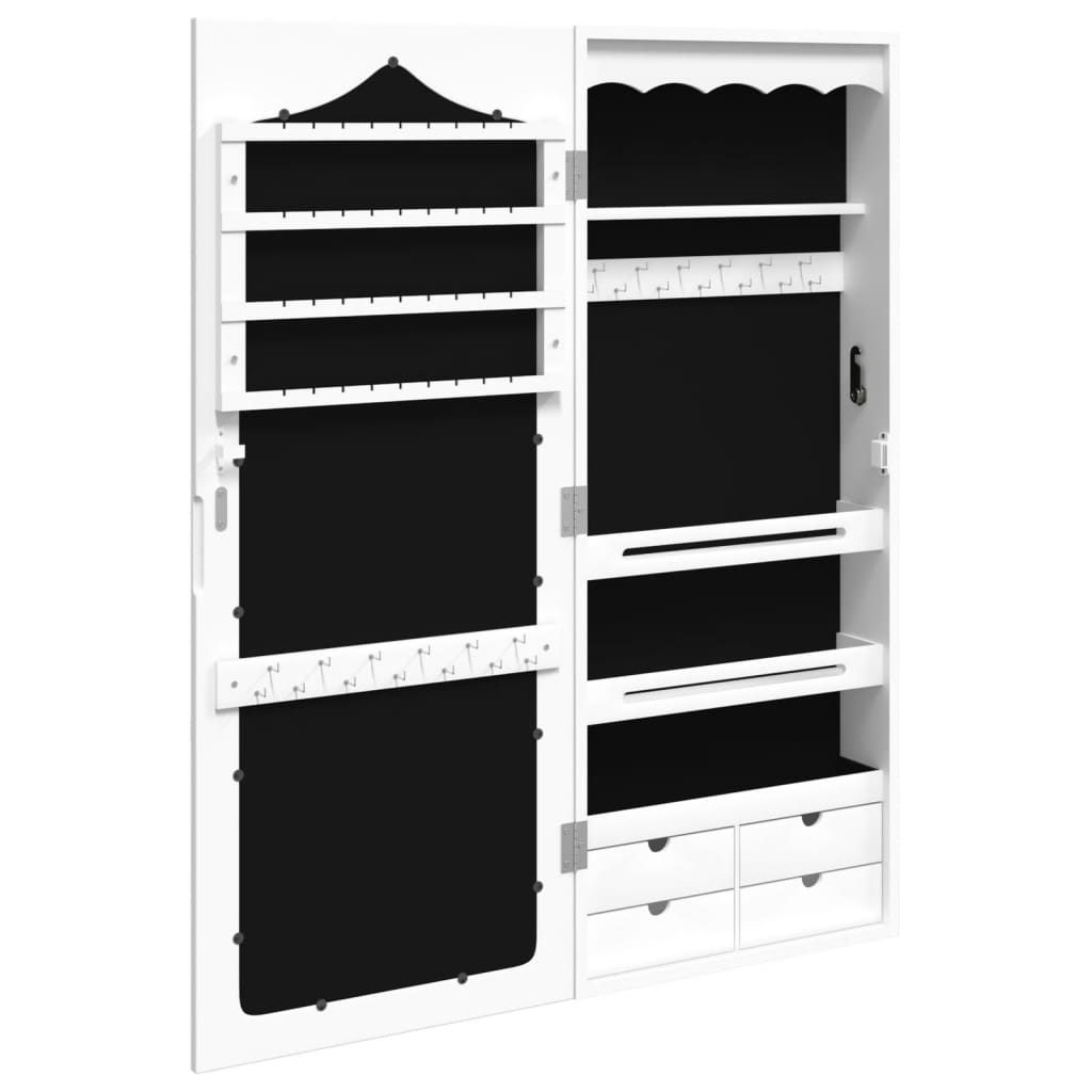 Armoire à bijoux avec miroir, fixation murale, blanc, 37,5x10x90 cm