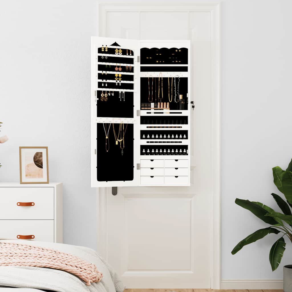 Jewelry Cabinet with Mirror Wall Mounted White 37.5x10x106 cm