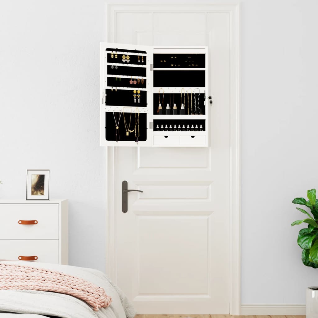 Armoire à bijoux miroir avec éclairage LED Montage mural Blanc