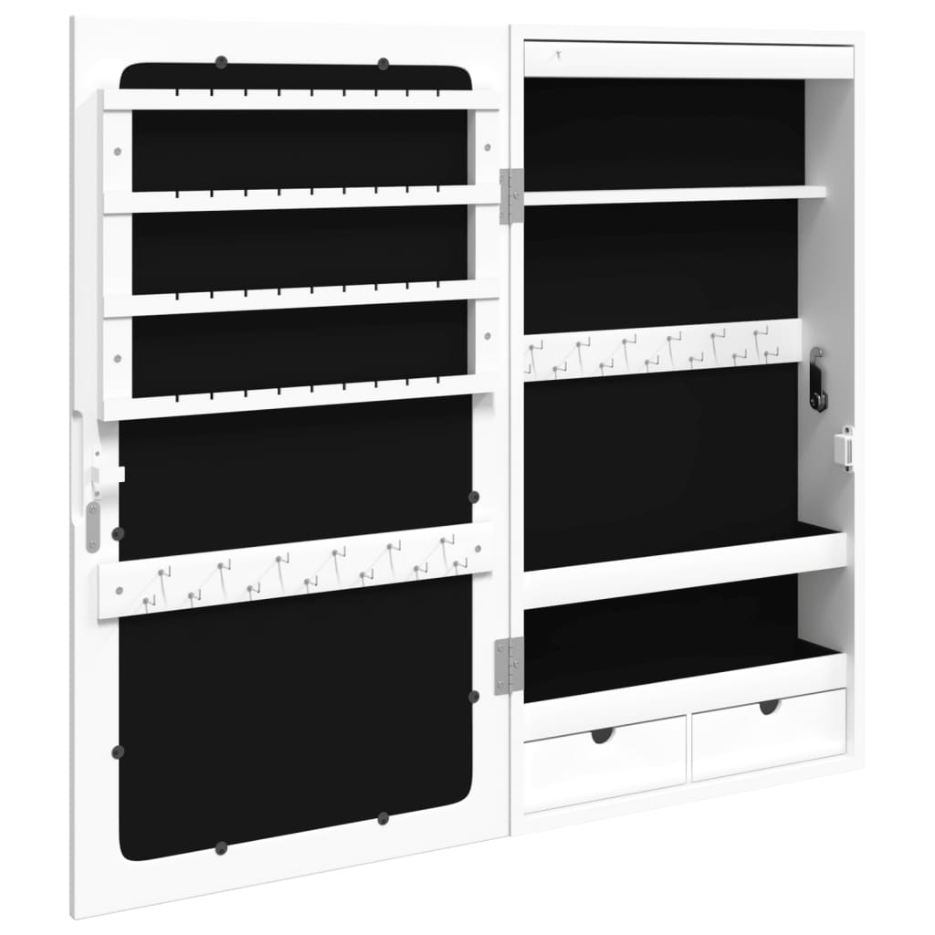 Armoire à bijoux miroir avec éclairage LED Montage mural Blanc