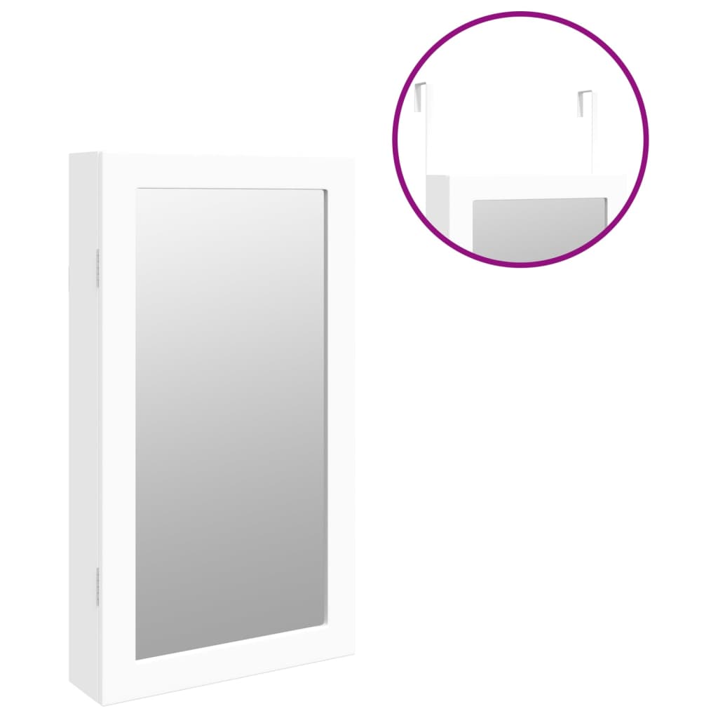 Armoire à bijoux miroir avec éclairage LED Montage mural Blanc
